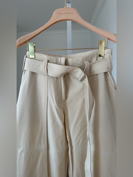 Zara Cream High Waist Cotton Pants Trousers with Belt Womens Medium - Picture 7 of 8